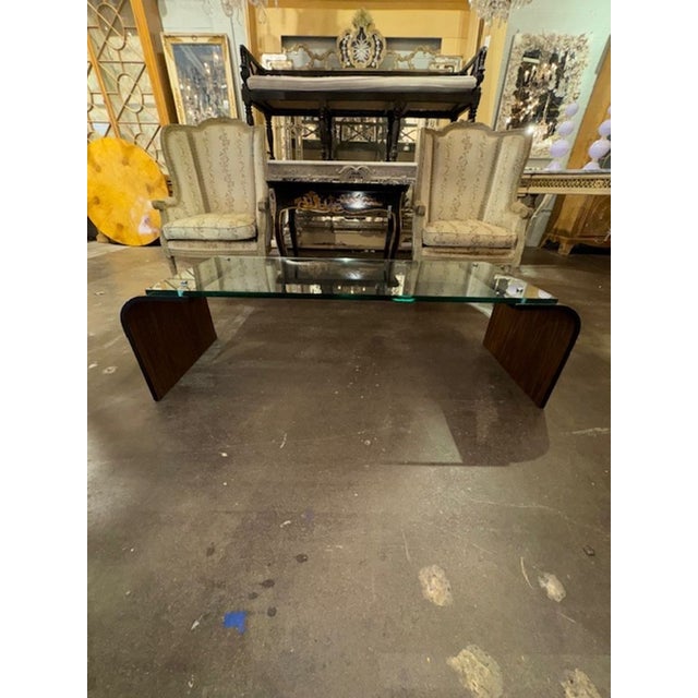 Mid 20th Century Modern Italian Glass and Walnut Coffee Table For Sale - Image 9 of 10