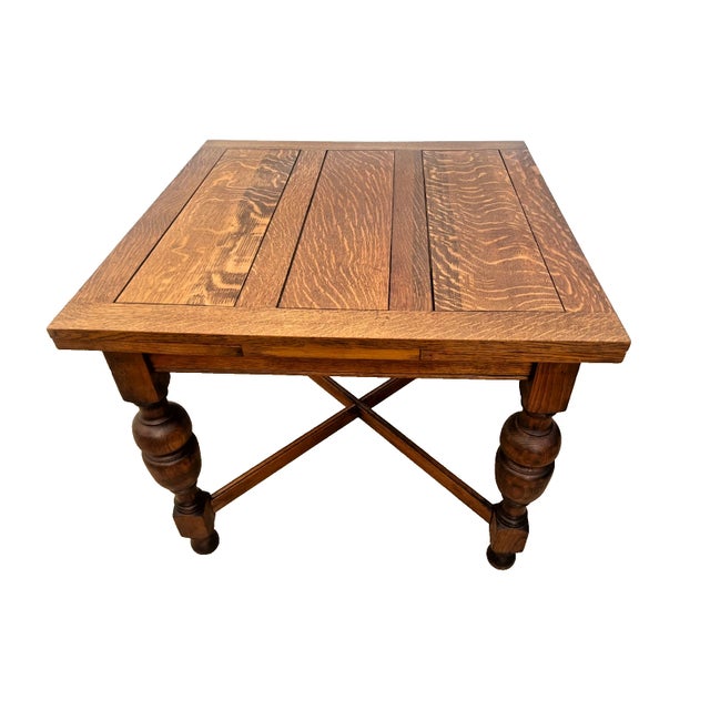 Early 20th Century English Tudor Expansion Table Turned Baluster Legs Quarter Sawn Oak, X-Stretcher 1a For Sale - Image 11 of 16