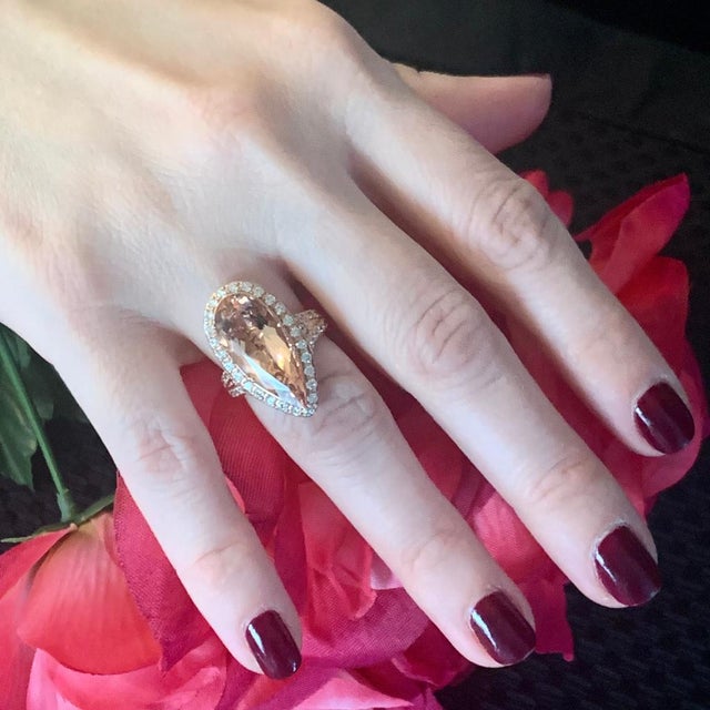 White Morganite Diamond Ring 14k Rose Gold 6.91 TCW Certified For Sale - Image 8 of 16