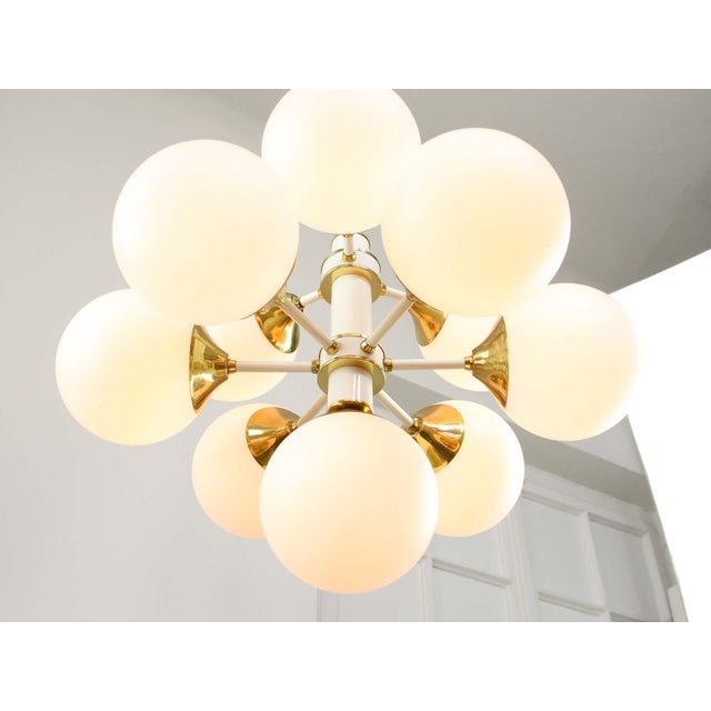 Vintage Italian Brass and Opaline 10-Arm Chandelier, 1970s For Sale - Image 16 of 18