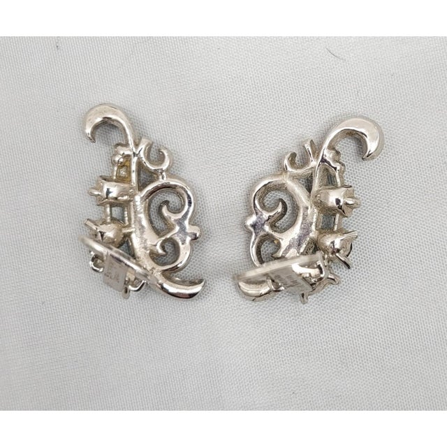 1950s Vintage 1950 Signed Crown Trifari Alfred Philippe Design Faux-Aquamarine Clip Earrings - 2 Pieces For Sale - Image 5 of 9