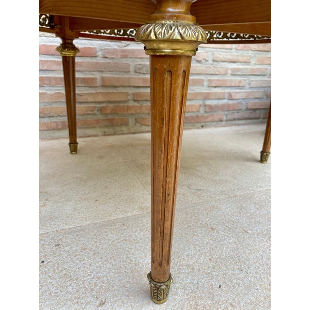 20th Century French Louis XVI Style Bronze, Round Marble & Oak Table For Sale - Image 14 of 18