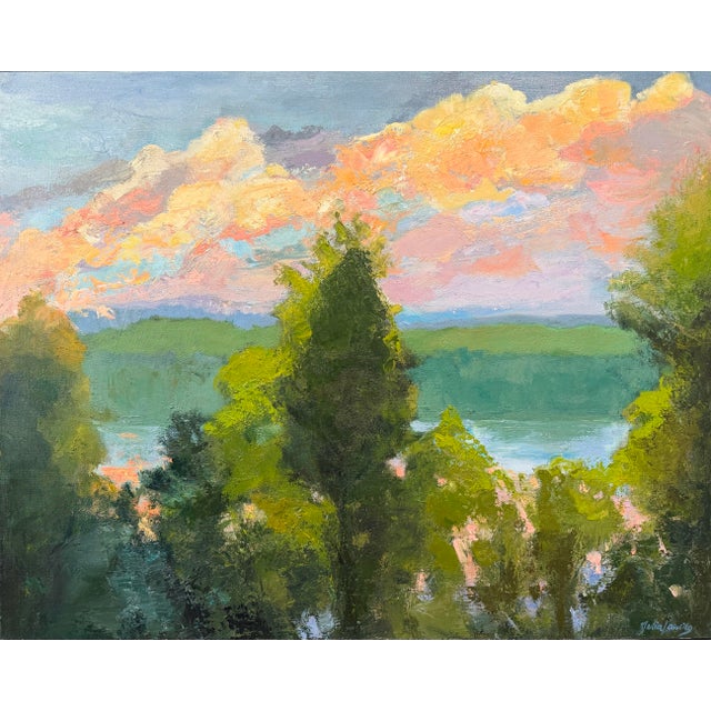 Lake Forest Through the Trees, Original Oil Painting by Julia Lawing For Sale
