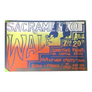 Rare Royal Chicano Air Force 1975 “Walk” Announcement Poster by Sacramento State Professor/Artist Ricardo Favela