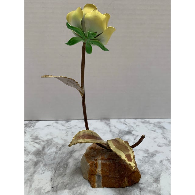 Metal Vintage Midcentury Sculptural Decor Metal Yellow Rose For Sale - Image 7 of 7