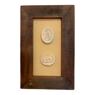 Italian Plaster Intaglios in 1880s Pine Frame For Sale