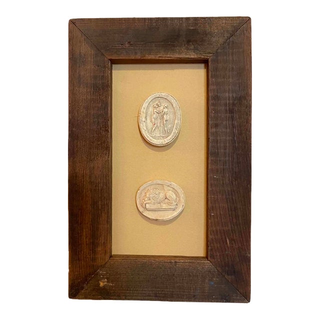 Italian Plaster Intaglios in 1880s Pine Frame For Sale