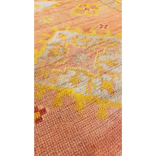Antique Oushak Runner, Turkish Oriental Rug, Handmade Peach, Yellow, Light Blue For Sale - Image 4 of 15