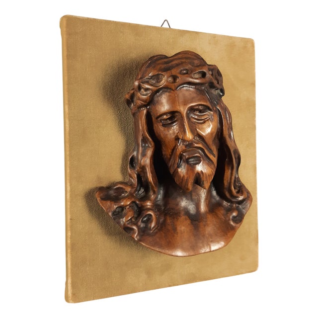 Vintage Italian Carved Wooden High Relief of Christ, 20th Century For Sale