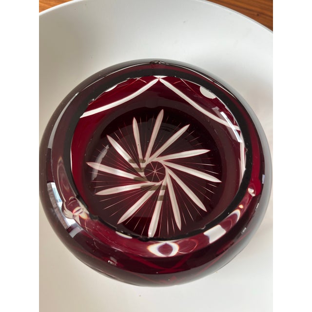 Mid 20th Century Mid 20th Century Bohemian Cut to Clear Ruby Crystal Ashtray For Sale - Image 5 of 7