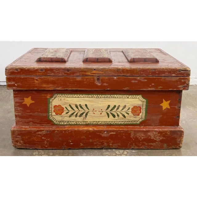 Rustic European Antique Hand-Painted Wood Trunk Tool Chest For Sale - Image 3 of 12
