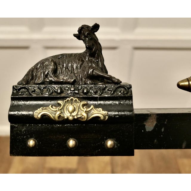 Metal Brass and Iron Fireplace Fender with Mountain Goats For Sale - Image 7 of 8