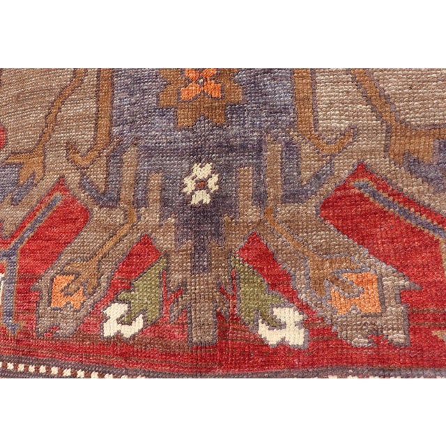 Turkish Vintage Oushak Rug With Medallions in Red, Taupe, Olive and Gray For Sale - Image 10 of 12