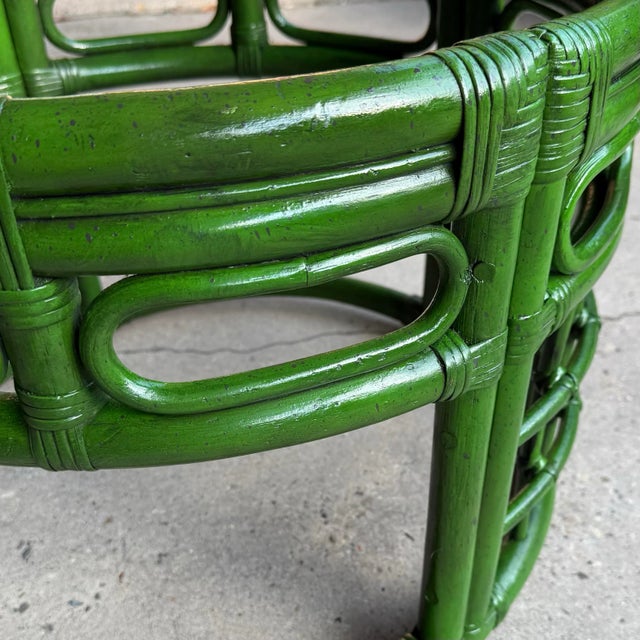 Mid-Century Bespoke Green Rattan Smoked Glass Side Table - Newly Painted For Sale - Image 11 of 12
