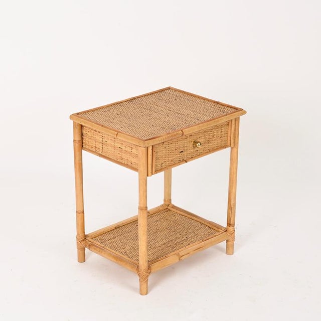 1970s French Riviera Nightstands in Bamboo, Rattan and Brass, Italy, 1970s, Set of 2 For Sale - Image 5 of 16
