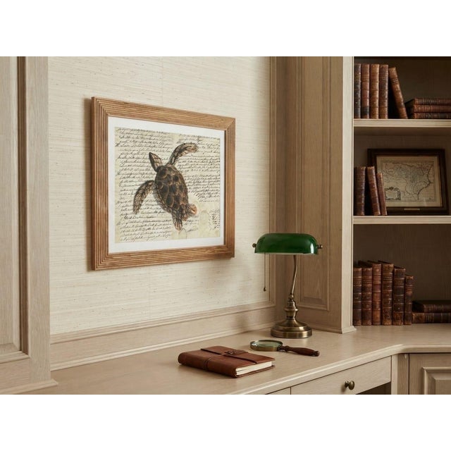 Wood Vintage Sea Turtle Script Art Print in Fluted Wooden Frame For Sale - Image 7 of 12