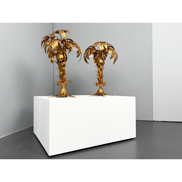 Mid-Century Modern Gold-Plated Palm Tree Table Lamps by Hans Kögl, Germany, 1970s, Set of 2 For Sale - Image 3 of 9