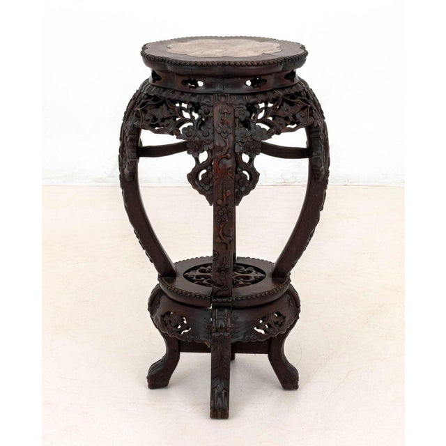 Brown Chinese Hardwood and Marble Pedestal Table For Sale - Image 8 of 8