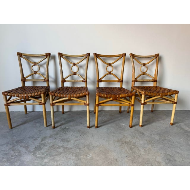 Vintage McGuire-Style Boho Chic Coastal Rattan & Leather Dining Chairs – Set of 8 For Sale - Image 9 of 12