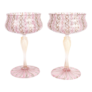 Pair of Venetian / Salviati Murano Glass Latticino Toasting Champagne Glasses