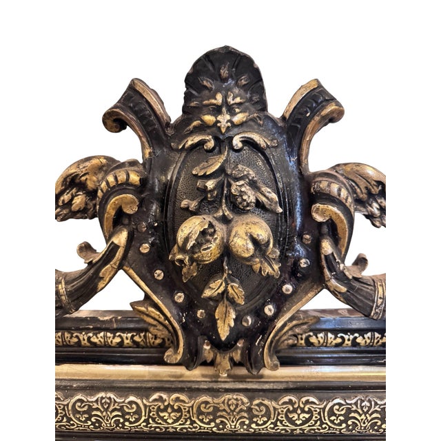 Black Antique Victorian Gothic Mirror with Silver Leaf Inlay over Black Gesso Frame, 1850 For Sale - Image 8 of 12