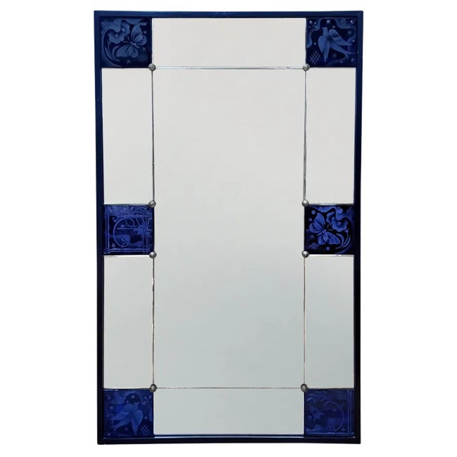 French Sectional Mirror with Blue Etched Panels, 1930s For Sale