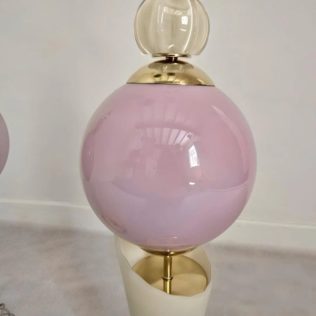 1980s Pair of Pink Mid Century Modern Murano Glass Lamps For Sale In Dallas - Image 6 of 9