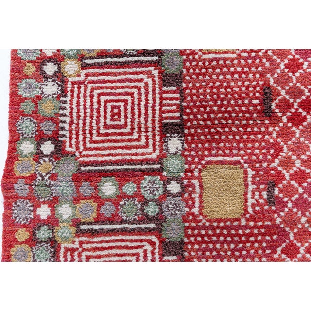 "Rubilace" - Modern Swedish Pile Rug with Red Lattice and Medallion Motifs For Sale - Image 4 of 8