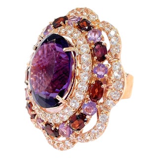 Bochic "Flamenco" Vintage Diamond, Amethyst & Fancy Gem Ring 18K Gold & Silver For Sale