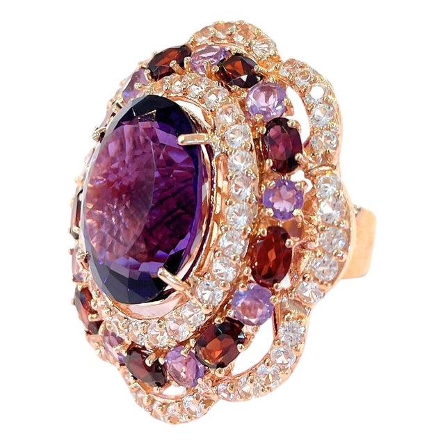 Bochic "Flamenco" Vintage Diamond, Amethyst & Fancy Gem Ring 18K Gold & Silver For Sale