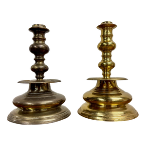 Vintage Solid Brass Candlesticks Candle Holders With Drip Pans - Pair