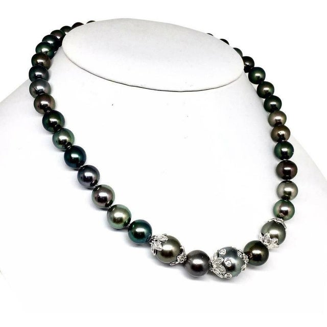 Diamond Tahitian Pearl Necklace 18k Gold 13.25 mm 17" Certified For Sale - Image 9 of 11