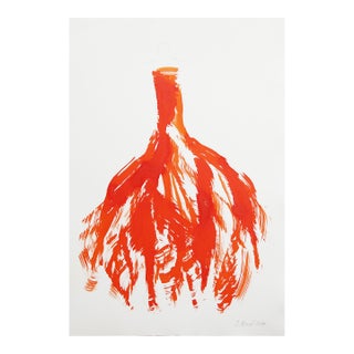 The Orange Cloth 3 - Abstract Flowy Minimalist Figurative Ink Painting on Paper by Bettina Mauel For Sale