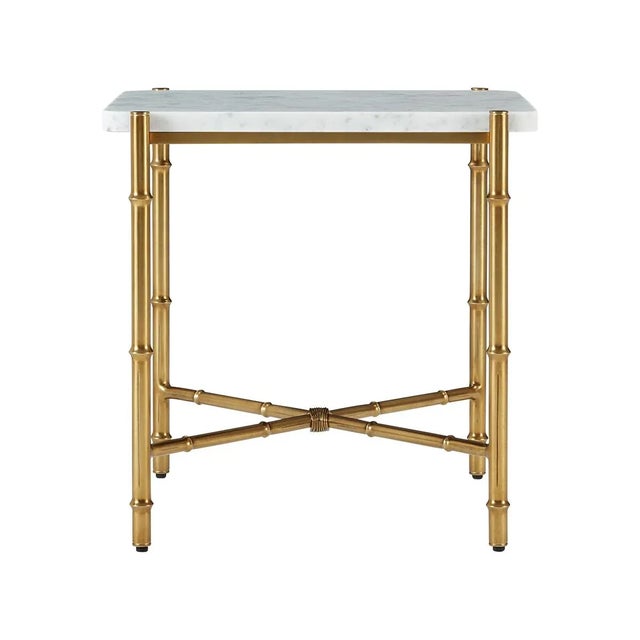 Slender lines form a light and airy design in the modern Side Table. A graceful combination of honed white bianco marble...