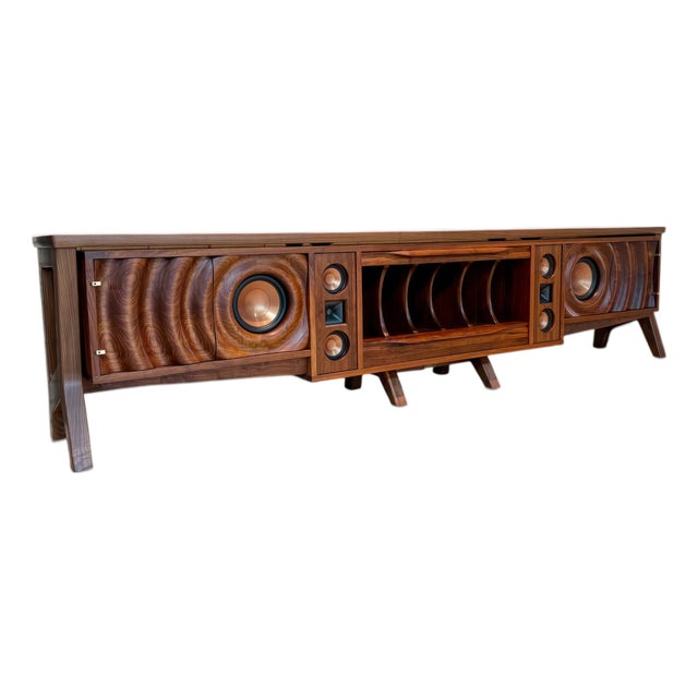 Wave Stereo Console in Walnut With Inset Epoxy Top by Michael Maximo For Sale