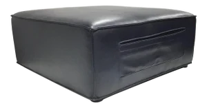 Modern Midnight Blue Leather Pocket Ottoman