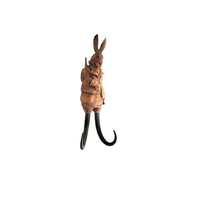 Rustic Rabbit Hook Hunter Bunny With Horns Black Forest Style Vintage Whimsical Decor For Sale - Image 3 of 9