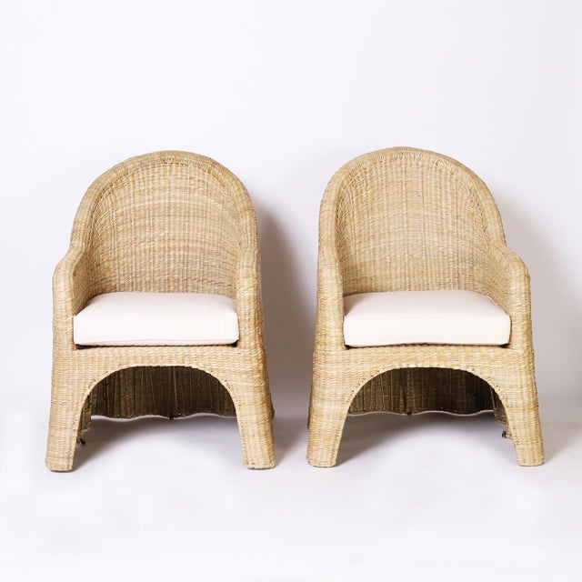 Tan Wicker Drapery Ghost Armchairs For Sale - Image 8 of 8