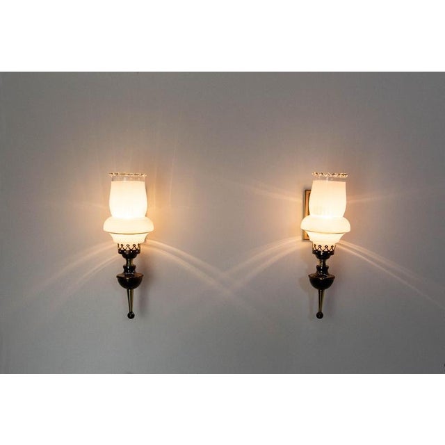Neo-Classical Sconces in Brass & Glass, 1960s, Set of 2 For Sale - Image 12 of 13