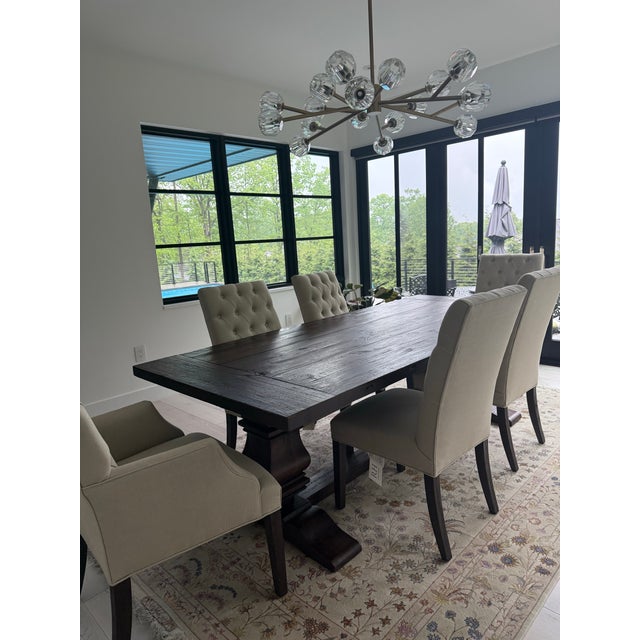 Restoration Hardware Salvaged Wood Trestle Extension Dining Table With 6 Bennett Parsons Chairs For Sale - Image 12 of 12