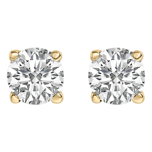 14K Yellow Gold 1/2 Cttw Lab Grown Diamond Solitaire Stud Earrings For Sale