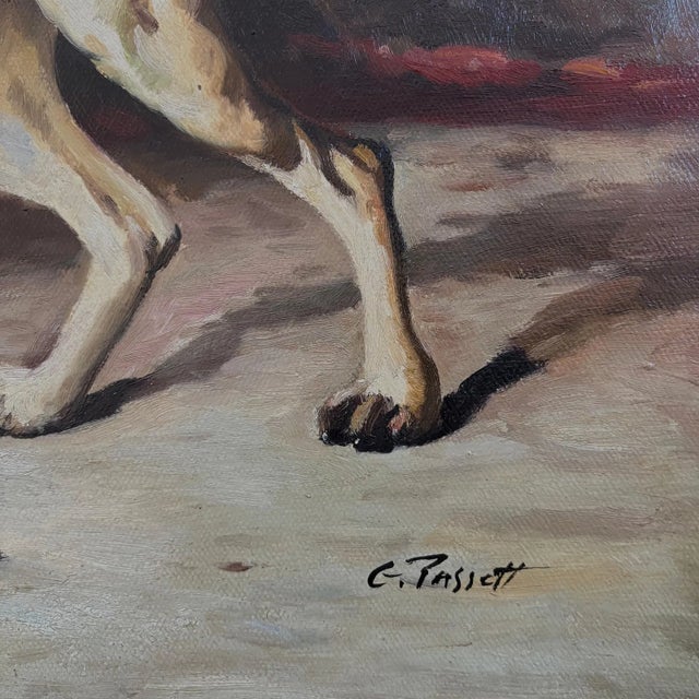 Mid-20th Century Signed C. Tassett - Two Dogs in an Interior, Oil on Canvas For Sale - Image 4 of 4
