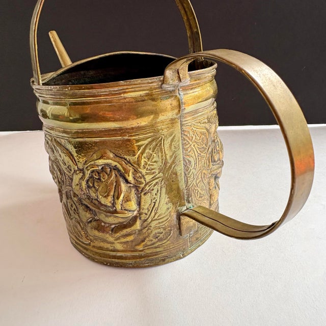 Vintage Embossed Brass Floral Watering Can With Roses For Sale - Image 4 of 11