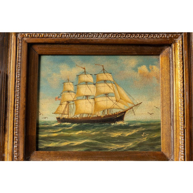 Early 20th Century Ship at Sea - Going Right | Framed Oil Painting, Signed For Sale - Image 4 of 9