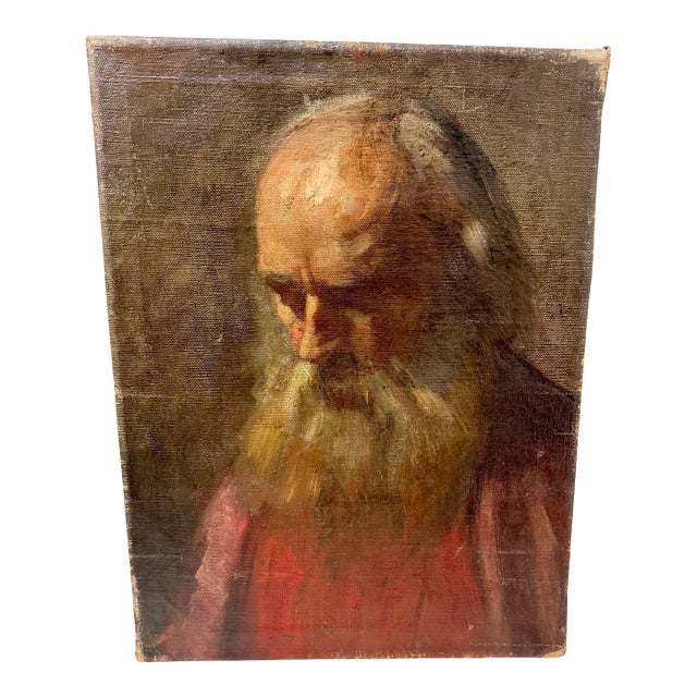 Antique 1910s Original Paul Gerhart Vowe Man Beard Oil Painting Portrait Realism For Sale