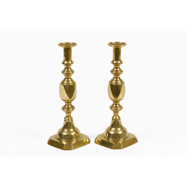 English English Antique Brass "Ace of Diamonds" Candlesticks, a Pair For Sale - Image 3 of 9