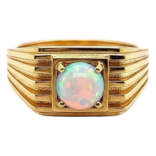 Opal Solitaire Ring for Men Silver, Gold, Size 10 For Sale