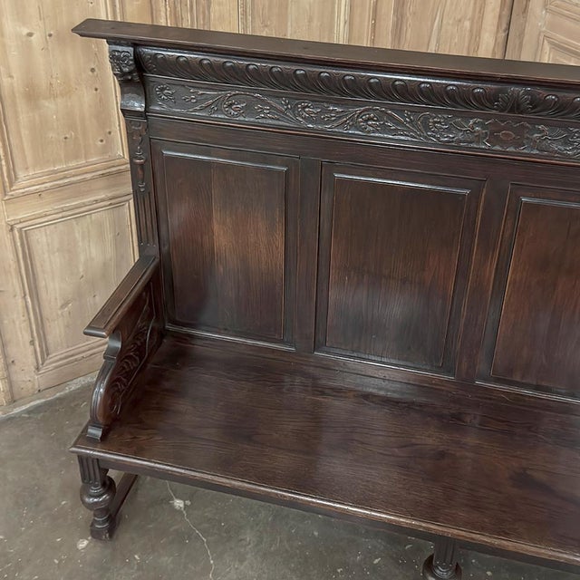 19th Century English Renaissance Revival Oak Hall Bench For Sale - Image 15 of 17