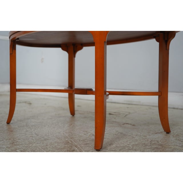1990s English Yew Wood Oval Coffee Cocktail Table For Sale - Image 5 of 13