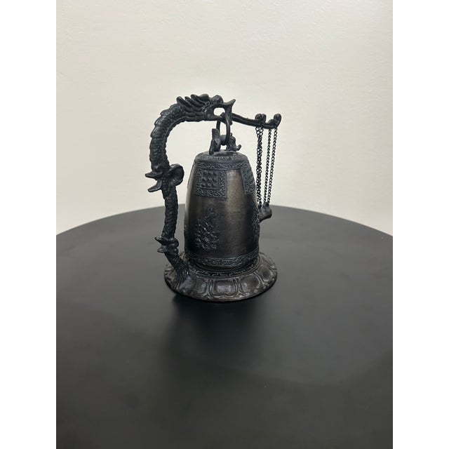 Japanese Vintage Japanese Cast Iron Dragon Temple Bell For Sale - Image 3 of 17